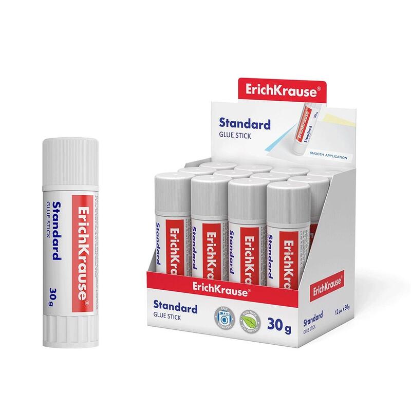 Pack De 12 Unidades Erichkrause Pegamento En Barra Standard - 30g - Expositor 12 Uds. - Pegado Rapido Y Confiable - Facil De Aclarar Con Agua - No Toxico - Sin Disolventes - Resistente Al Frio - Apto Para Papel, Carton Y Fotografias - Color