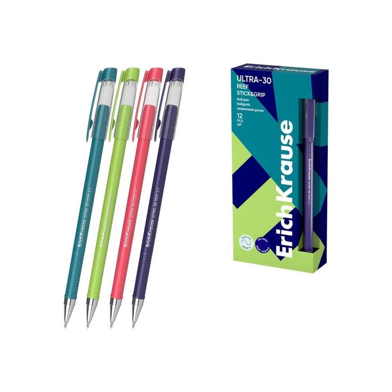 Pack De 12 Unidades Erichkrause Ultra-30 Stick And Grip Reef Boligrafo Con Capuchon - Modelos Surtidos - Trazo 0.26mm -
