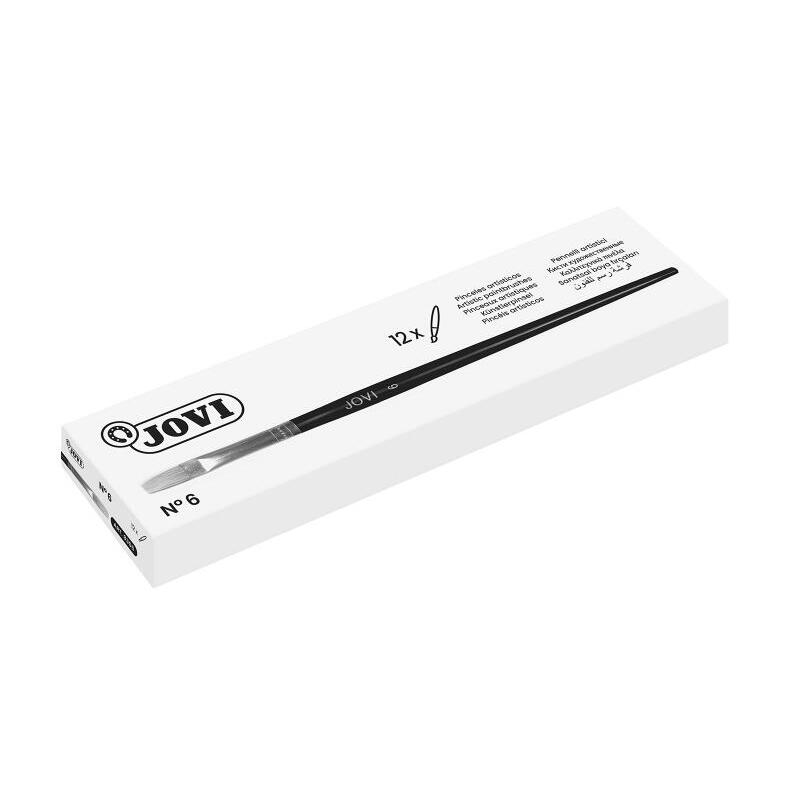Pack De 12 Unidades Jovi Pinceles Artisticos Planos Pelo De Cerda Nº 6 - Pelo Natural - Mango De Madera - Punta Plana -