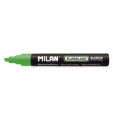 Pack De 12 Unidades Milan Fluoglass Rotulador Superficies Lisas - Punta Biselada - Trazo De 2 - 4mm - Tinta Al Agua - Borrado Facil - Color Verde