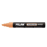 Pack De 12 Unidades Milan Fluoglass Rotulador Superficies Lisas - Punta Biselada - Trazo De 2 - 4mm - Tinta Al Agua - Borrado Facil - Color Naranja