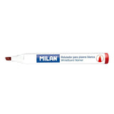 Pack De 12 Unidades Milan Rotuladores Para Pizarra Blanca Con Punta Biselada - Punta 1 - 4 Mm - Tinta A Base De Alcohol - Borrable En Seco - Color Rojo