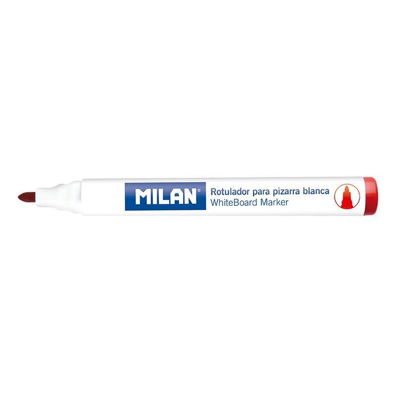 Pack De 12 Unidades Milan Rotuladores Para Pizarra Blanca Con Punta Redonda - Punta 4.7 Mm - Tinta A Base De Alcohol - Borrable En Seco - Color Rojo