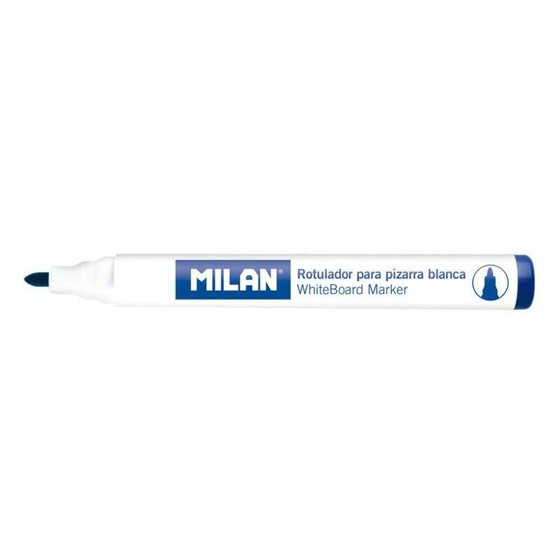 Pack De 12 Unidades Milan Rotuladores Para Pizarra Blanca Con Punta Redonda - Punta 4.7 Mm - Tinta A Base De Alcohol - Borrable En Seco - Color Azul