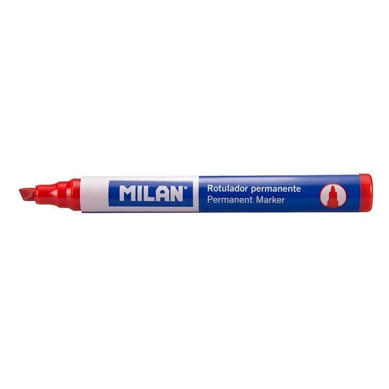 Pack De 12 Unidades Milan Rotuladores Permanentes Punta Biselada - Punta 1 - 4mm - Tinta A Base De Alcohol - Color Rojo