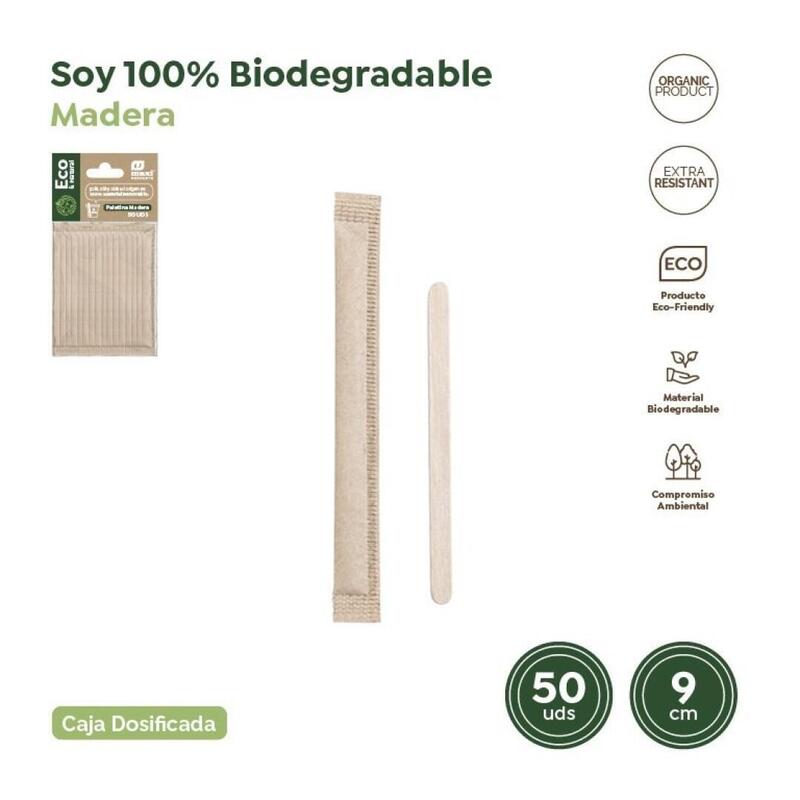 Pack De 12 Unidades Paletina De Madera 140x5x1 Mm En Funda De Papel Individual -Bolsa 50u-