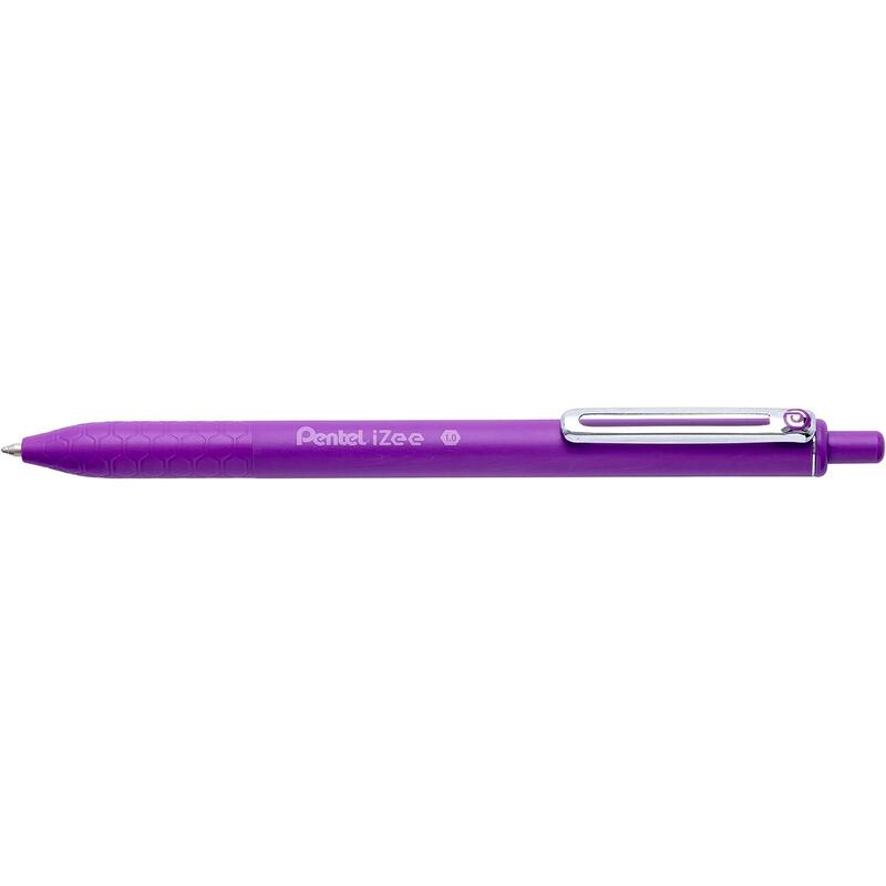 Pack De 12 Unidades Pentel Izee Boligrafo De Bola Retractil - Punta 0.7mm - Trazo 0.35mm - Clip De Metal - Color Violeta