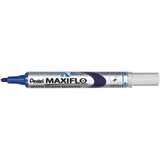 Pack De 12 Unidades Pentel Maxiflo Rotulador Para Pizarra Blanca - Regulacion Del Flujo De Tinta - Punta De Bala - Ancho De Linea 2mm - 50% De Materiales Reciclados - Color Azul