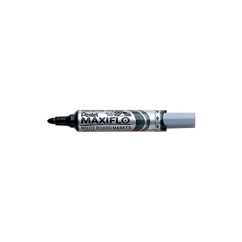 Pack De 12 Unidades Pentel Maxiflo Rotulador Para Pizarra Blanca - Regulacion Del Flujo De Tinta - Punta Redonda - Ancho De Linea 2,5mm - 50% De Materiales Reciclados - Color Negro