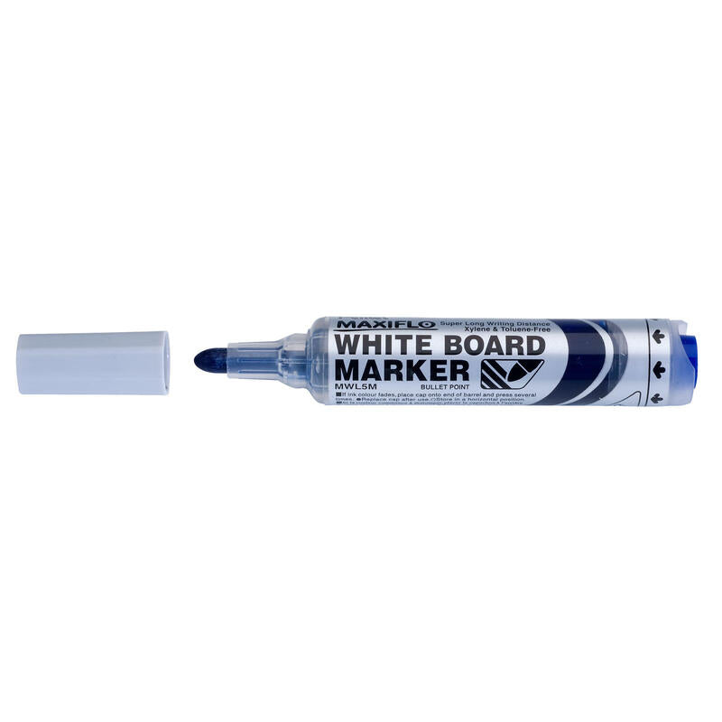 Pack De 12 Unidades Pentel Maxiflo Rotulador Para Pizarra Blanca - Regulacion Del Flujo De Tinta - Punta Redonda - Ancho De Linea 2,5mm - 50% De Materiales Reciclados - Color Azul