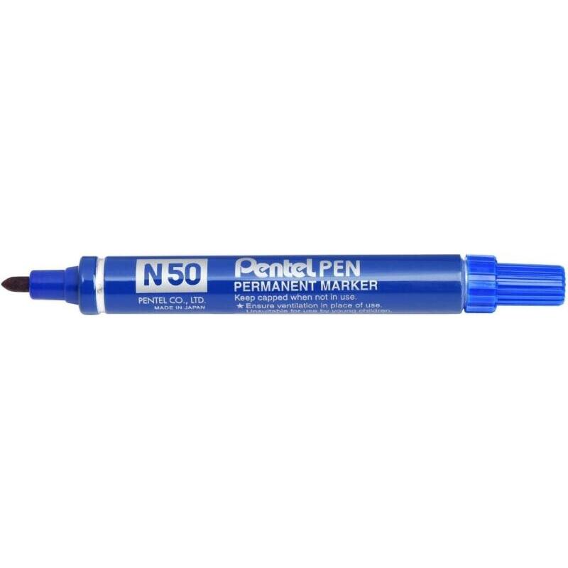 Pack De 12 Unidades Pentel Pen N50 Rotulador Permanente - Punta De 4.3mm - Resistente A Agua Y Luz - Azul