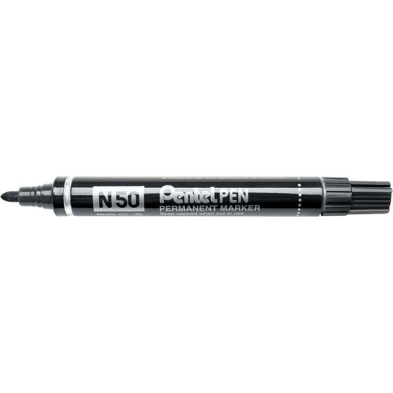 Pack De 12 Unidades Pentel Pen N50 Rotulador Permanente - Punta De 4.3mm - Resistente A Agua Y Luz - Negro
