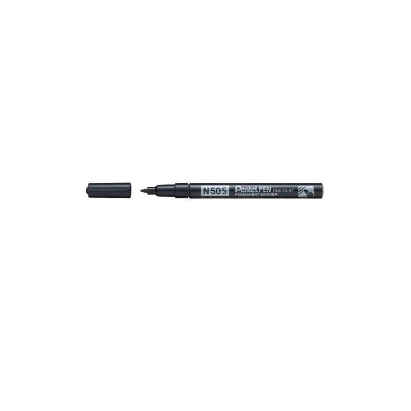Pack De 12 Unidades Pentel Pen N50s Rotulador Permanente - Punta Fina 3.18mm - Resistente A Agua Y Luz - Negro