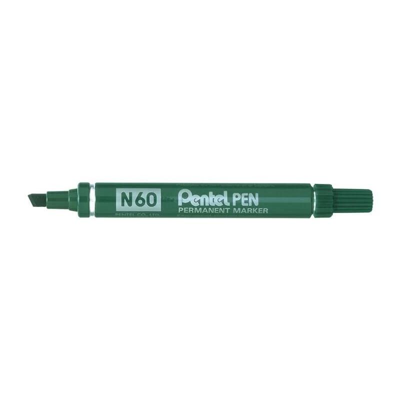 Pack De 12 Unidades Pentel Pen N60 Rotulador Permanente - Punta Biselada Resistente Y Duradera - Resistente A Agua Y