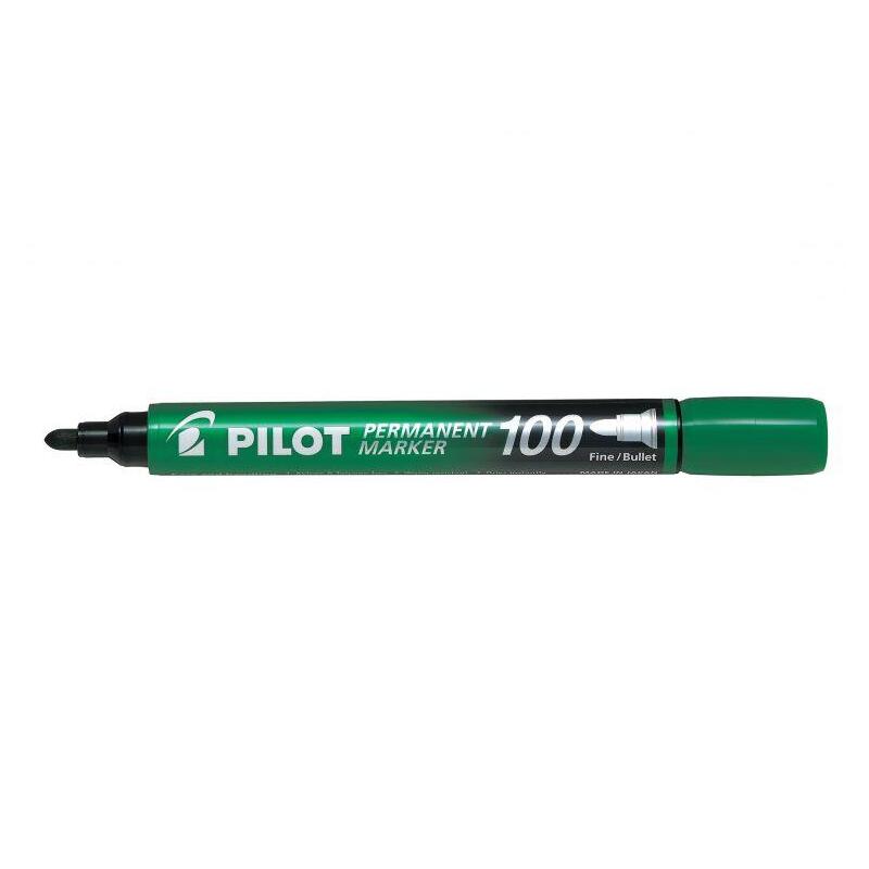 Pack De 12 Unidades Pilot Rotulador Permanente 100 - Punta Fina De Bala 4,5mm - Trazo 1mm - Color Verde