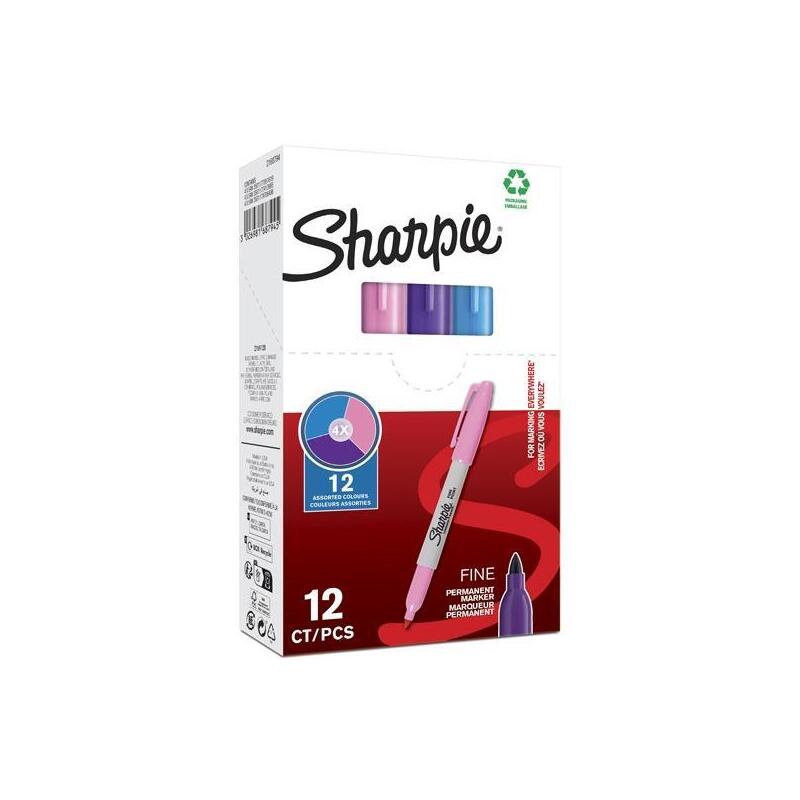 Pack De 12 Unidades Sharpie Marcador Permanente Fine F C/Surtidos Rosa/Morado/Turquesa