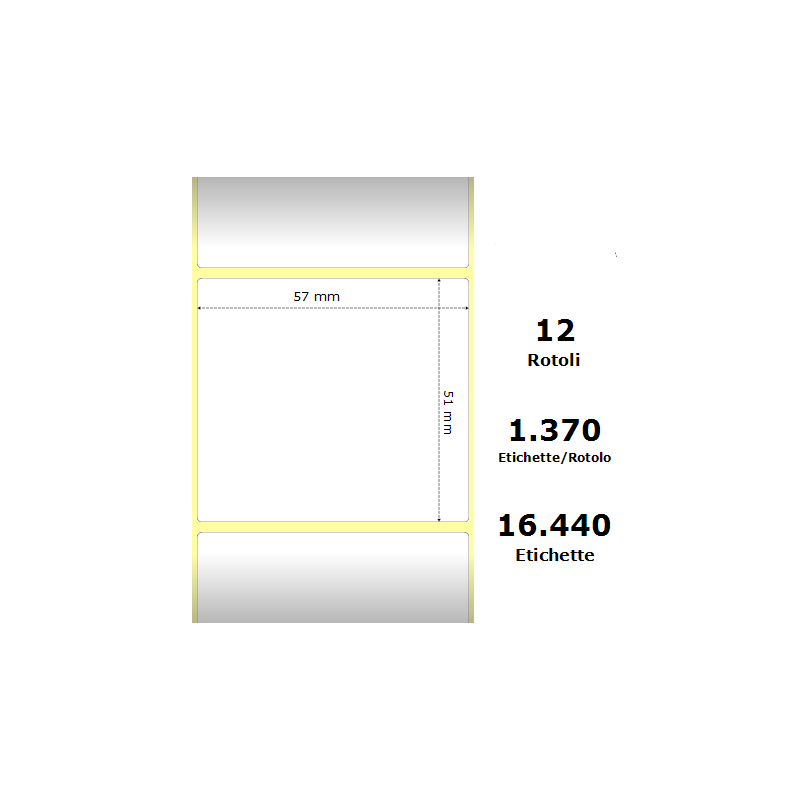 Pack De 12 Unidades White 57x51mm 1370 Et/Rotolo Z-2000d 2.2x2x1 Core 12 Rolls