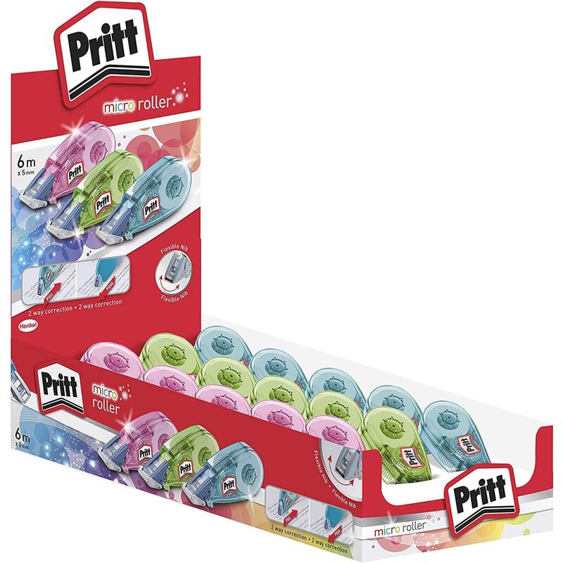 Pack De 15 Unidades Pritt Micro Roller Expositor De 15 Cintas Correctora 5mm X 6m - Aplicacion Limpia - Preciso - Reciclable