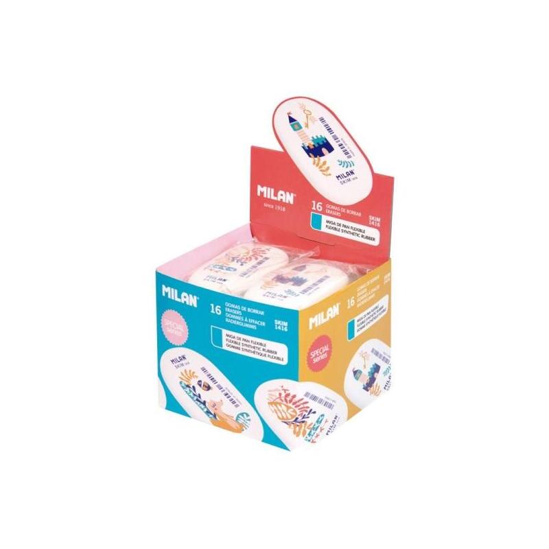 Pack De 16 Unidades Milan 1416 Story Time Goma De Borrar Ovalada - Suave Caucho Sintetico - Envueltas Individualmente -