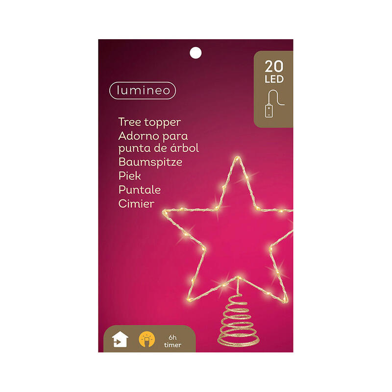 Pack De 2 Unidades - Adorno Estrella Para Árbol Navidad, Dorada, 20 Led, 23 X 6 X 25,5 Cm