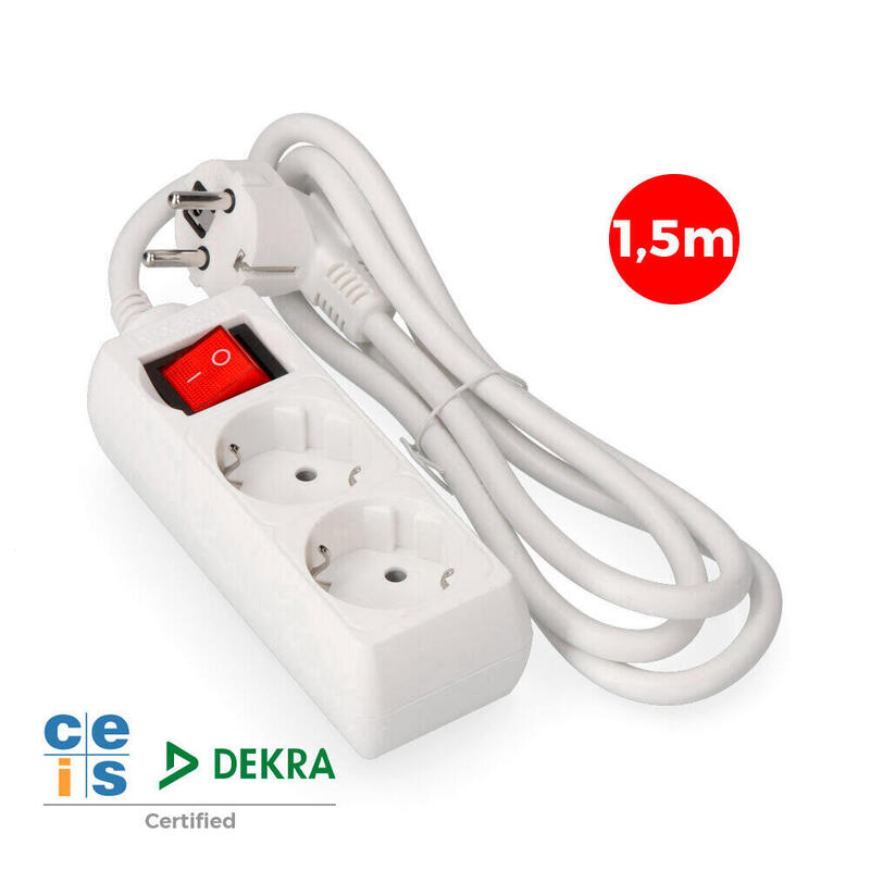 Pack De 2 Unidades - Base Multiple 2 Tomas Schuko + Interruptor 1,5m 3x1,5mm Edm