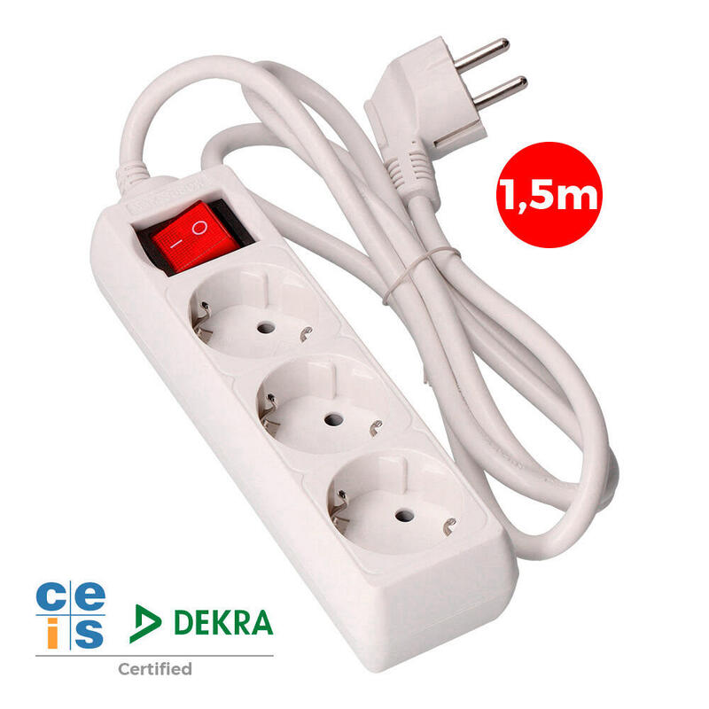 Pack De 2 Unidades - Base Multiple 3 Tomas Schuko + Interruptor 1,5m 3x1,5mm Edm
