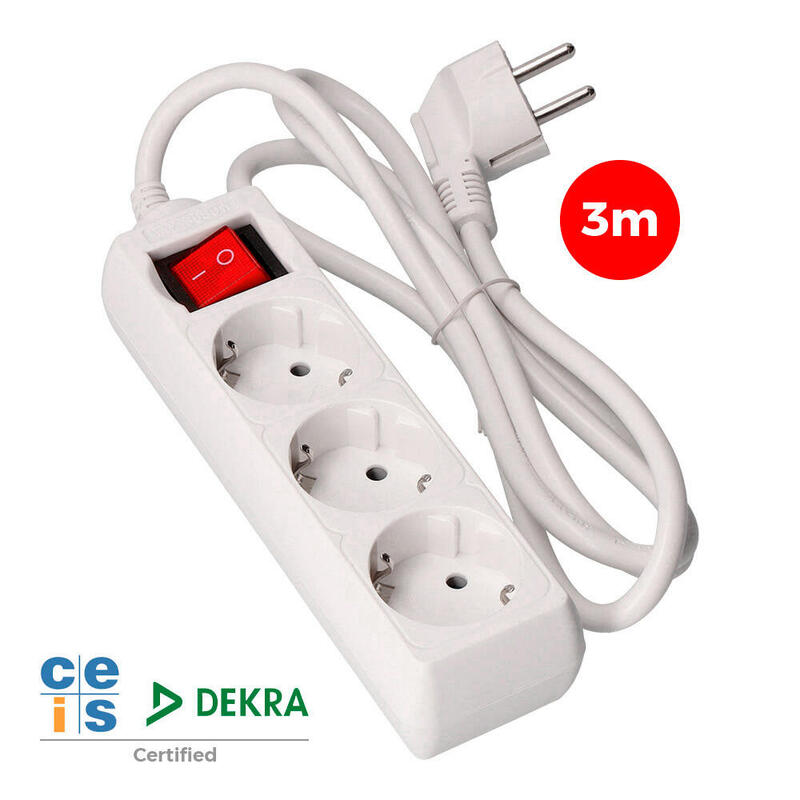 Pack De 2 Unidades - Base Multiple 3 Tomas T/Tl 10/16a Schuko + Interruptor 3m 3x1,5mm Edm