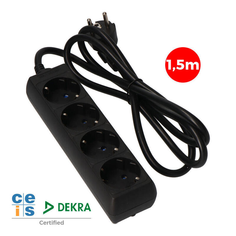 Pack De 2 Unidades - Base Multiple 4 Tomas Schuko 1,5m 3x1,5mm Negra Edm