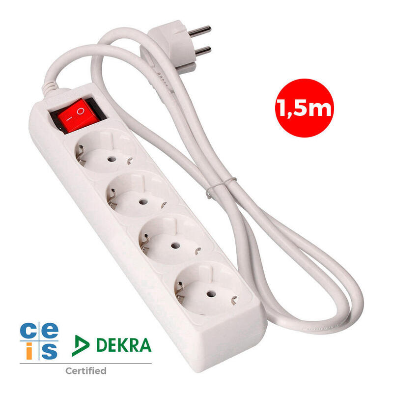 Pack De 2 Unidades - Base Multiple 4 Tomas Schuko + Interruptor 1,5m 3x1,5mm Edm