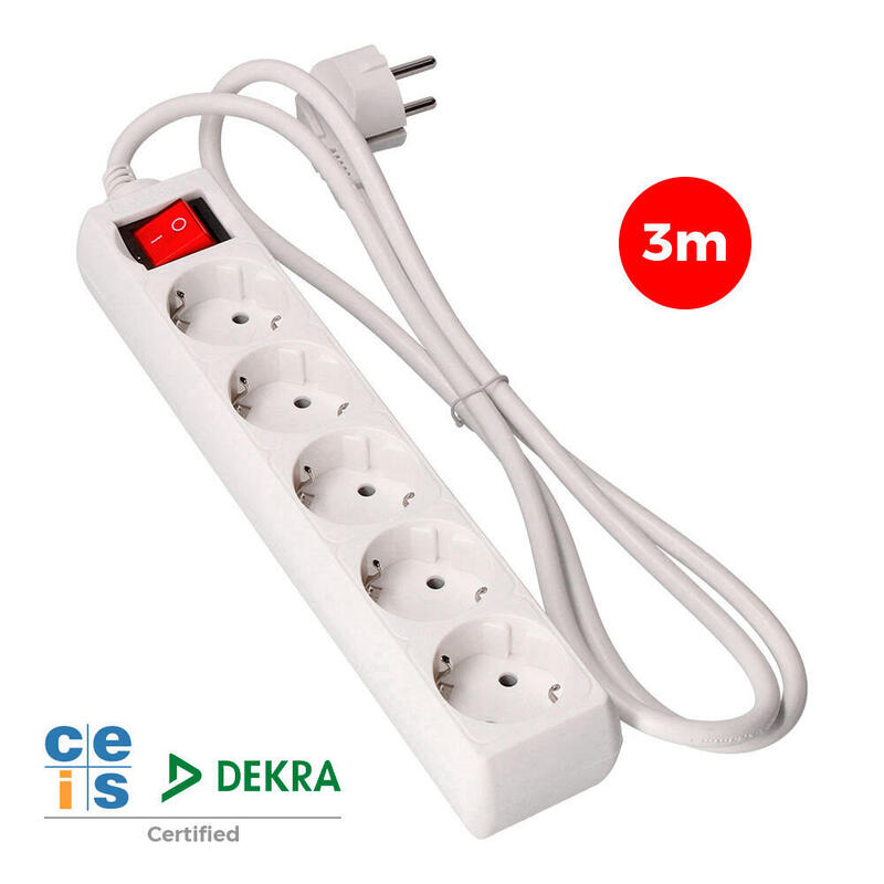 Pack De 2 Unidades - Base Multiple 5 Tomas Schuko + Interruptor 3m 3x1,5mm Edm
