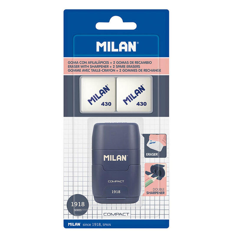 Pack De 2 Unidades - Blister Afilaborra Compact Serie 1918 Azul + 2 Gomas De Recambio Milan