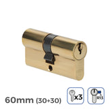 Pack De 2 Unidades - Bombin De Laton 60mm (30+30mm) Leva Corta R13 Con 3 Llaves De Serreta Incluidas Edm