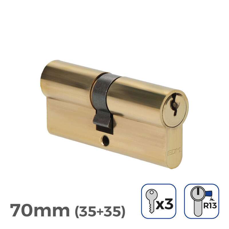 Pack De 2 Unidades - Bombín De Latón 70mm (35+35mm) Leva Corta R13 Con 3 Llaves De Serreta Incluidas