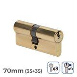 Pack De 2 Unidades - Bombín De Latón 70mm (35+35mm) Leva Corta R13 Con 3 Llaves De Serreta Incluidas