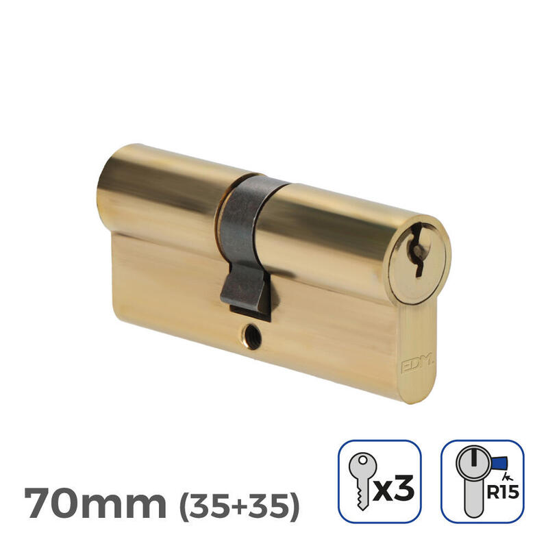 Pack De 2 Unidades - Cilindro De Latón 70mm (35+35mm) Leva Larga R15 Con 3 Llaves De Serreta Incluidas