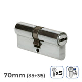 Pack De 2 Unidades - Cilindro 70mm (35+35mm) Niquelado, Leva Corta R13 Con 5 Llaves Seguridad Incluidas