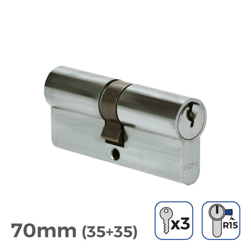 Pack De 2 Unidades - Cilindro 70 Mm (35+35 Mm) Niquelado, Leva Larga R15 Con 3 Llaves De Serreta Incluidas