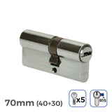 Pack De 2 Unidades - Bombin Niquel 70mm (40+30mm) Leva Larga R15 Con 5 Llaves Seguridad Incluidas Edm