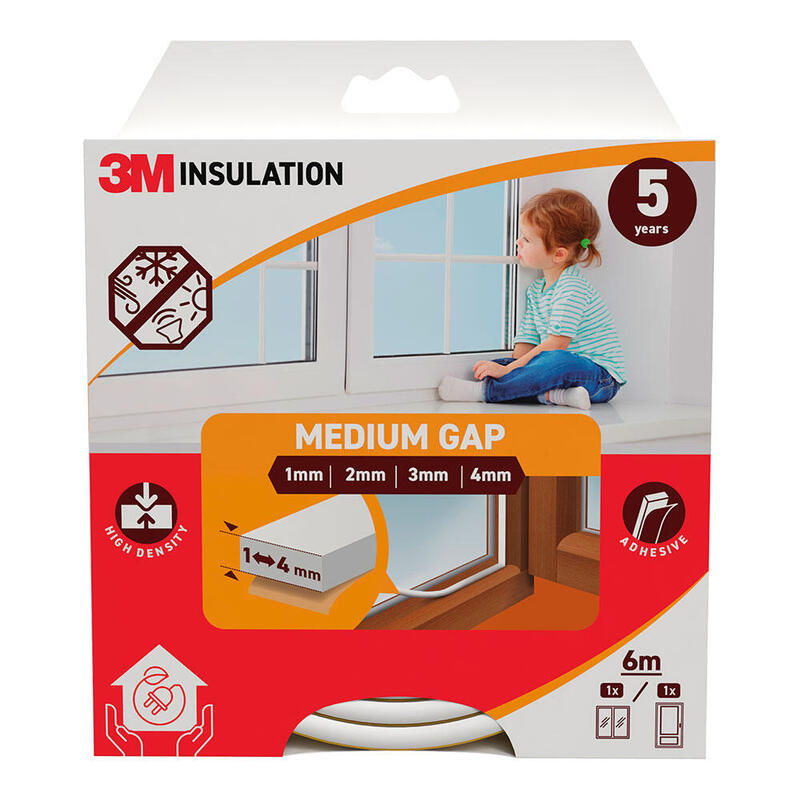 Pack De 2 Unidades - Burlete De Aislamiento Clásico Para Huecos Medianos De 1 - 4 Mm, Blanco, 6 M