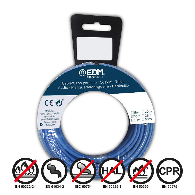 Pack De 2 Unidades - Carrete Cablecillo H07z1-K 2,50 Mm² Azul, 5 M