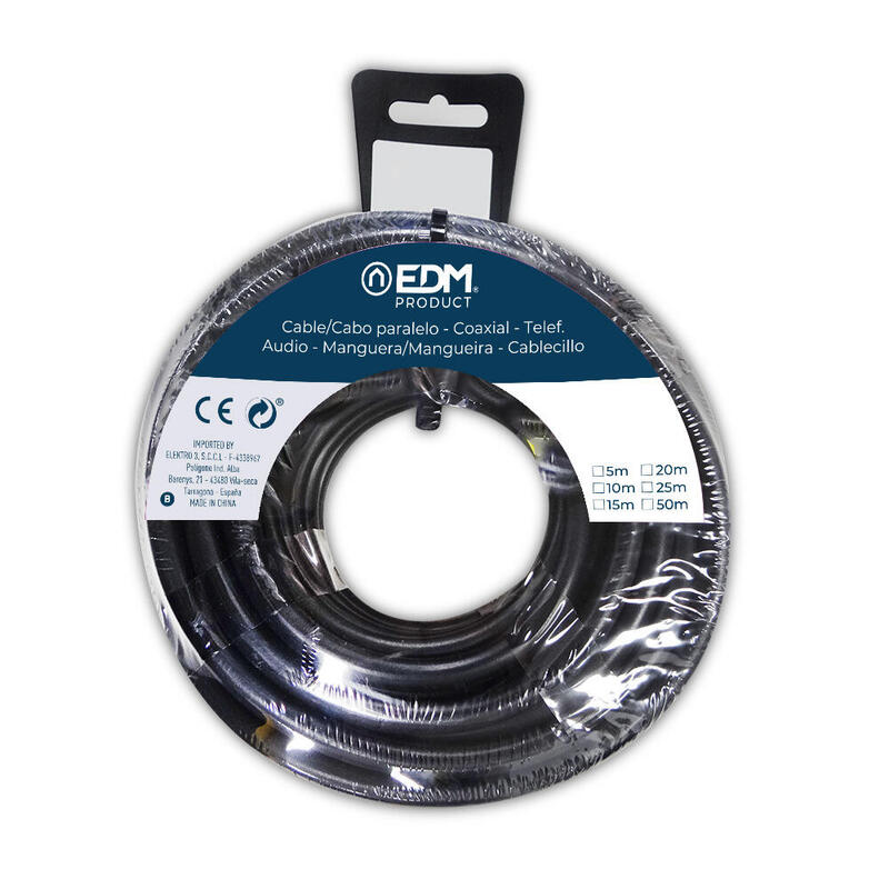 Pack De 2 Unidades - Carrete Manguera Tubular H05vv-F 3 G 1,00 Mm² Negra, 5 M