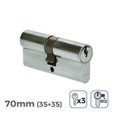 Pack De 2 Unidades - Cilindro 70mm (35+35mm) Niquelado, Leva Corta R13 Con 3 Llaves De Serreta Incluidas
