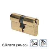 Pack De 2 Unidades - Cilindro De Latón 60 Mm (30+30 Mm) Leva Larga R15 Con 3 Llaves De Serreta Incluidas