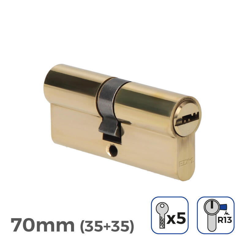 Pack De 2 Unidades - Cilindro De Latón 70mm (35+35mm) Leva Corta R13 Con 5 Llaves De Seguridad Incluidas