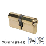 Pack De 2 Unidades - Cilindro De Latón 70mm (35+35mm) Leva Corta R13 Con 5 Llaves De Seguridad Incluidas