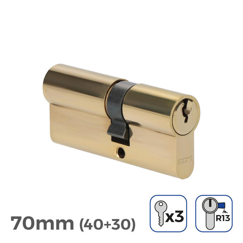 Pack De 2 Unidades - Cilindro De Latón 70mm (40+30mm) Leva Corta R13 Con 3 Llaves De Serreta Incluidas