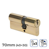 Pack De 2 Unidades - Cilindro De Latón 70mm (40+30mm) Leva Corta R13 Con 3 Llaves De Serreta Incluidas