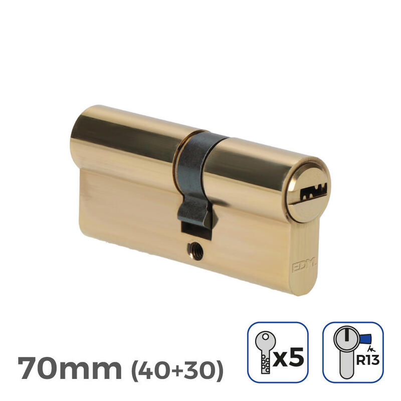 Pack De 2 Unidades - Cilindro De Latón 70mm (40+30mm) Leva Corta R13 Con 5 Llaves De Seguridad Incluidas