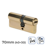 Pack De 2 Unidades - Cilindro De Latón 70mm (40+30mm) Leva Corta R13 Con 5 Llaves De Seguridad Incluidas