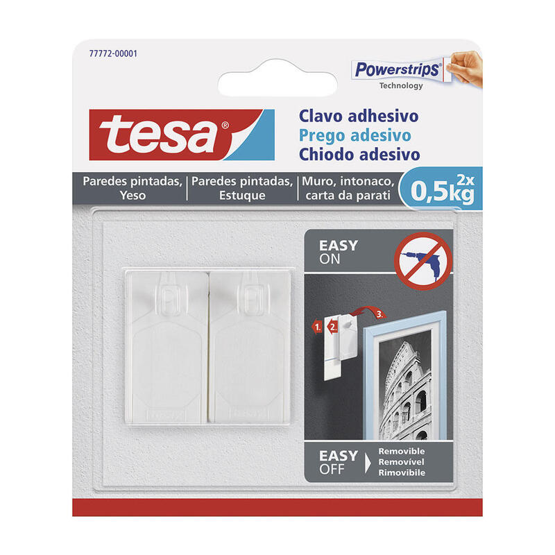 Pack De 2 Unidades - Clavo Adhesivo Hasta 0.5kg Para Pared Pintada Tesa